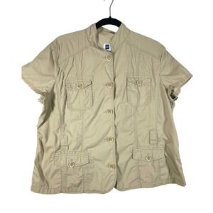 GAP Utility Cargo Jacket Short Sleeve Button Up Safari Style‎ Tan XL Women